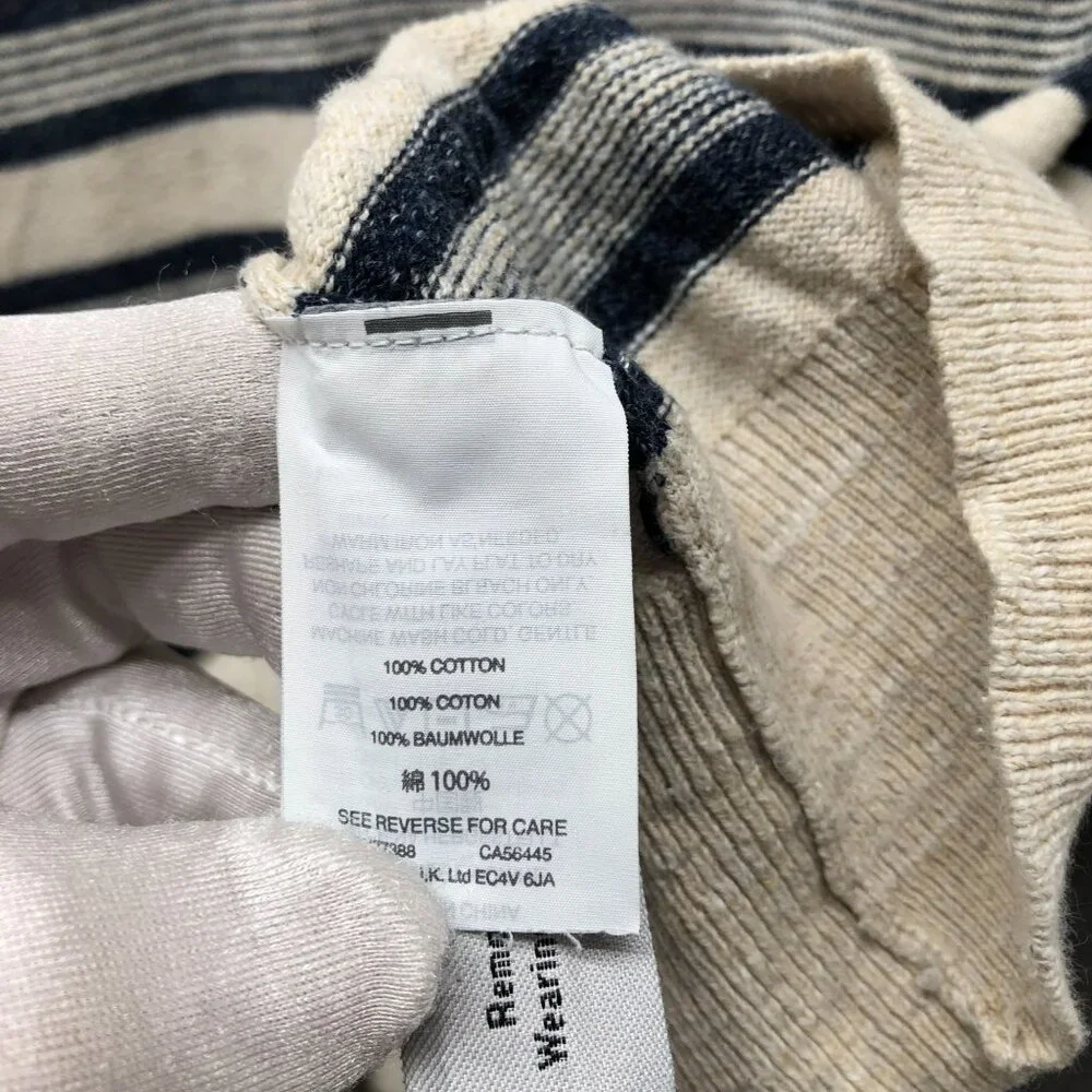 J. Crew Rugged Cotton‎ Striped Crewneck Sweater Mens L Beige Navy Textured